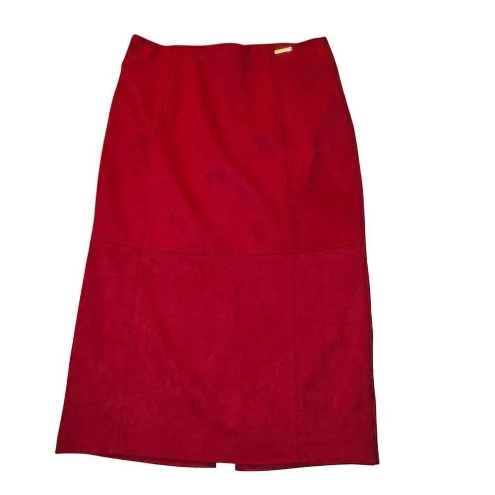 Marc New York Skirt Sz S Red Block Faux Suede Pencil Stretch Unlined Midi Andrew